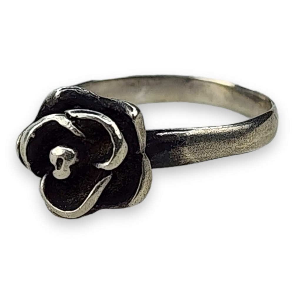 Vintage Sterling Silver 925 3D Flower Rose Dainty Ring Size 6